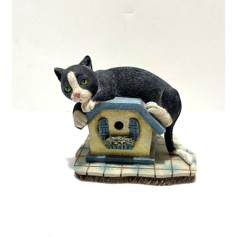 Lang & Wise Birdhouse Cat First Edition 2001 Figurine Folk Art Novelty Farmhouse